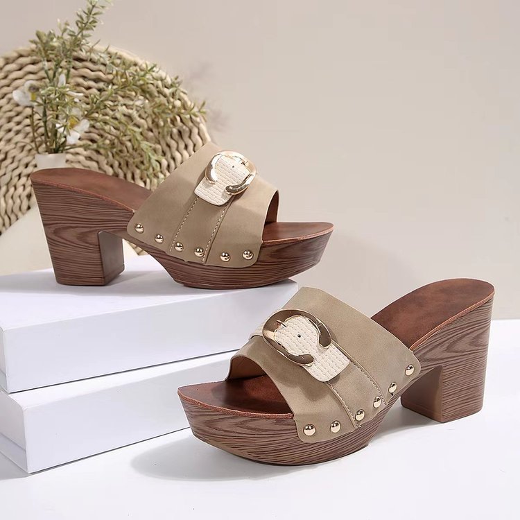 Plus-size Chunky-heel Studded Platform Fashionable Womens Shoes foto 2