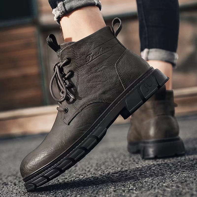 High-top Men's Black Leather Shoes foto 3