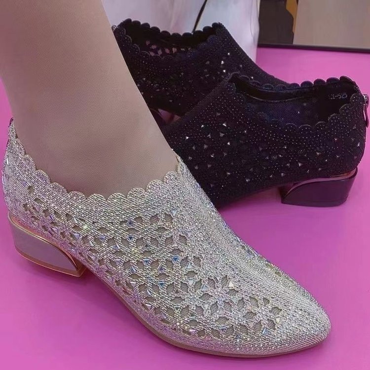 Elegant Frosted Full Diamond Hollow-out Chunky Heel foto 4