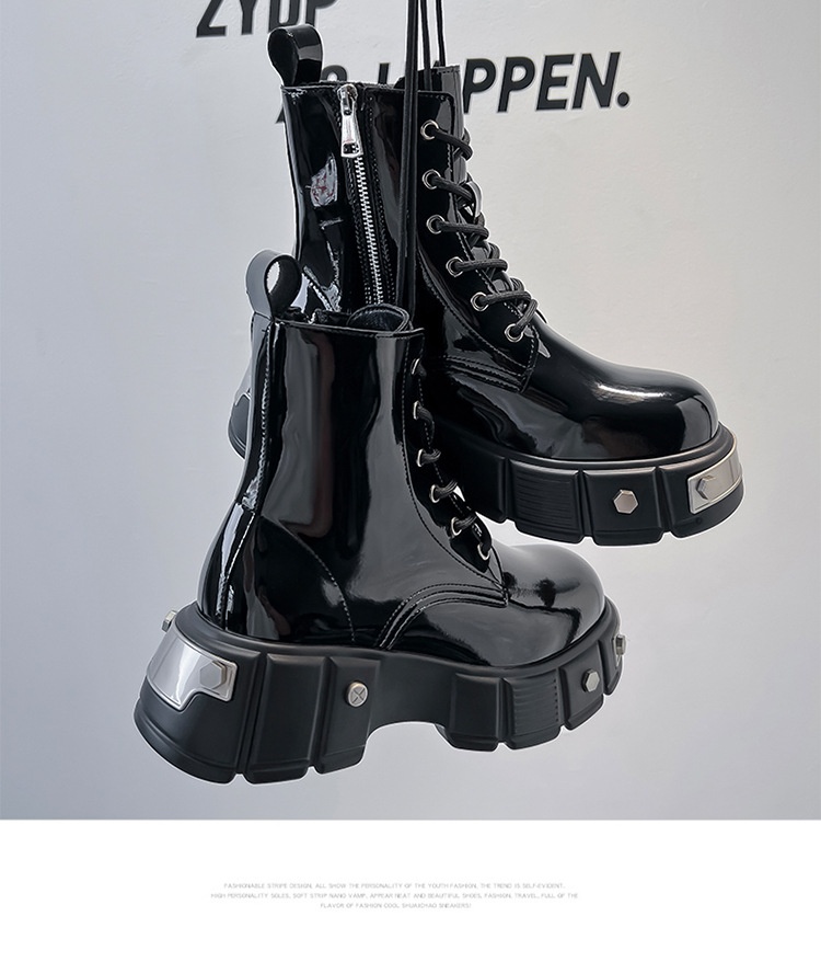 New Men's Chunky Heel Platform Round Head Lace-up Martin Boots foto 2