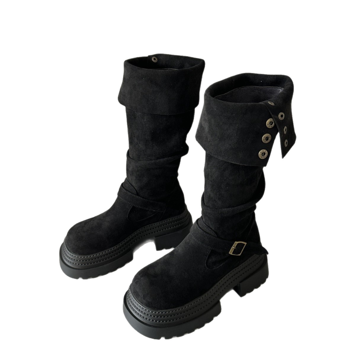 Women's Fashionable Retro Chunky-Heel Knee-High Boots foto 4