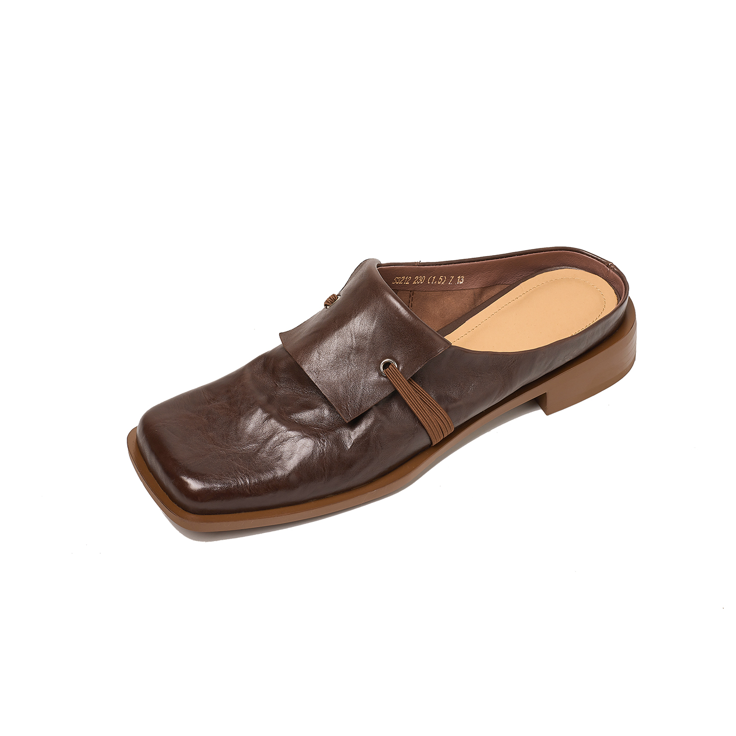Women's Full-Grain Calfskin Square Toe Mules, Handmade Leather Slip-On Low Heel Slides foto 5