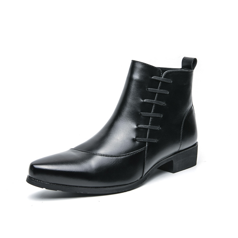 Large Size High-top Shoes Side Zipper Color Matching Leather Shoes Men's British Style foto 4