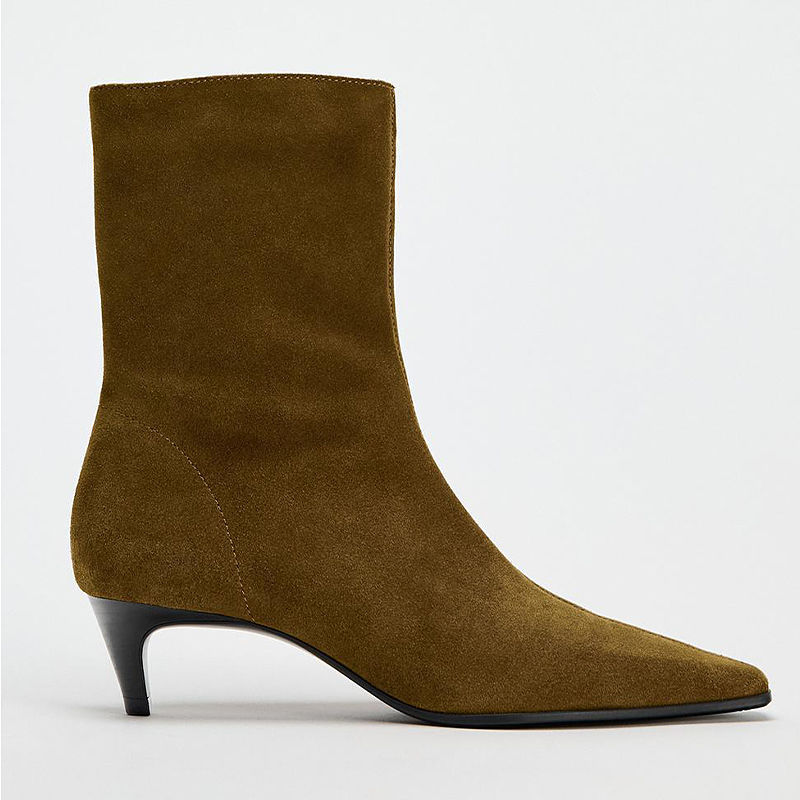 Square Toe High Heel Middle Boots Side Zipper Retro Kitten Heel Booties foto 2