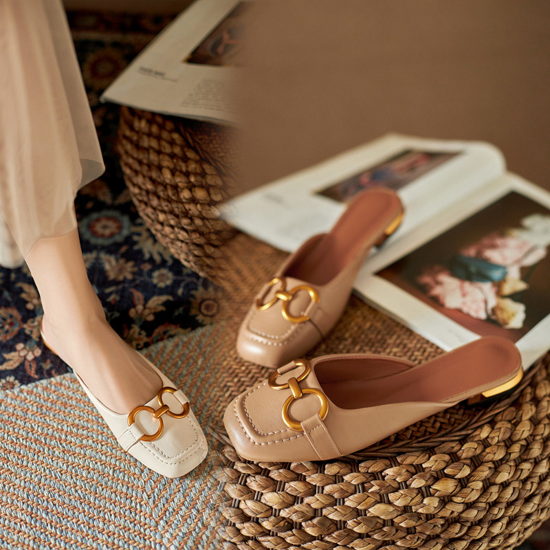 Summer Wear Fashionable Square Toe Korean Style Elegant Flat Heel Ins Slip-on Slippers foto 4