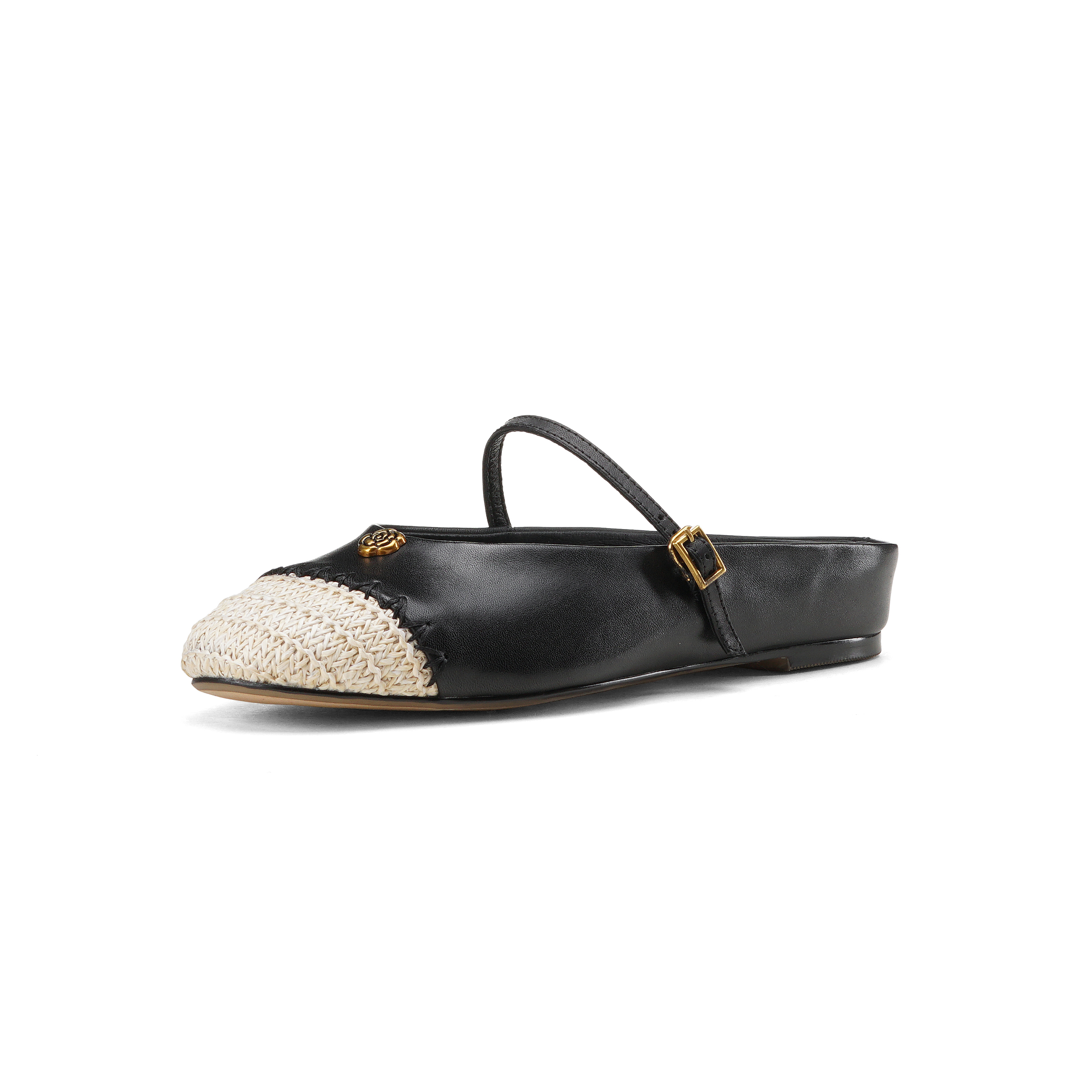 Women's Handmade Full-Grain Leather Mary Jane Mules, Square-Toe Espadrille-Style Slide Sandals foto 5