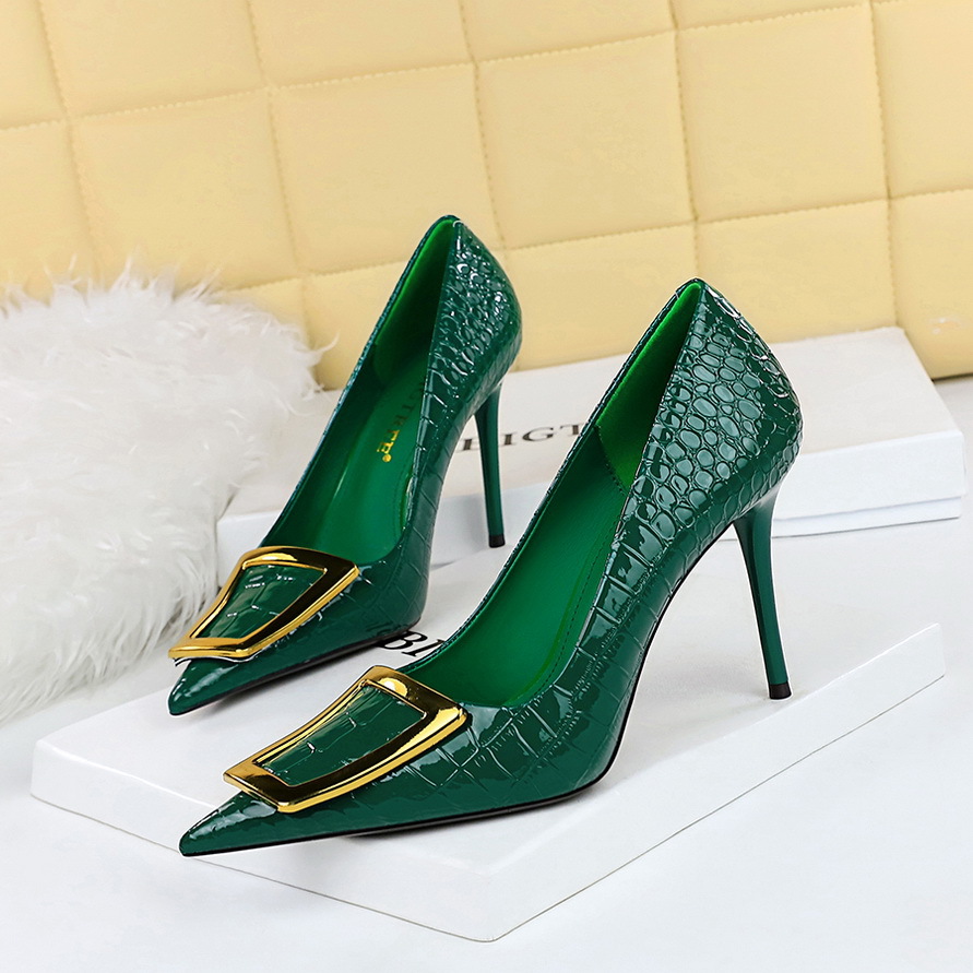 Slimming High-Heel Shallow-Toe Pointed-Toe Womens Shoes With Metal Buckle foto 3