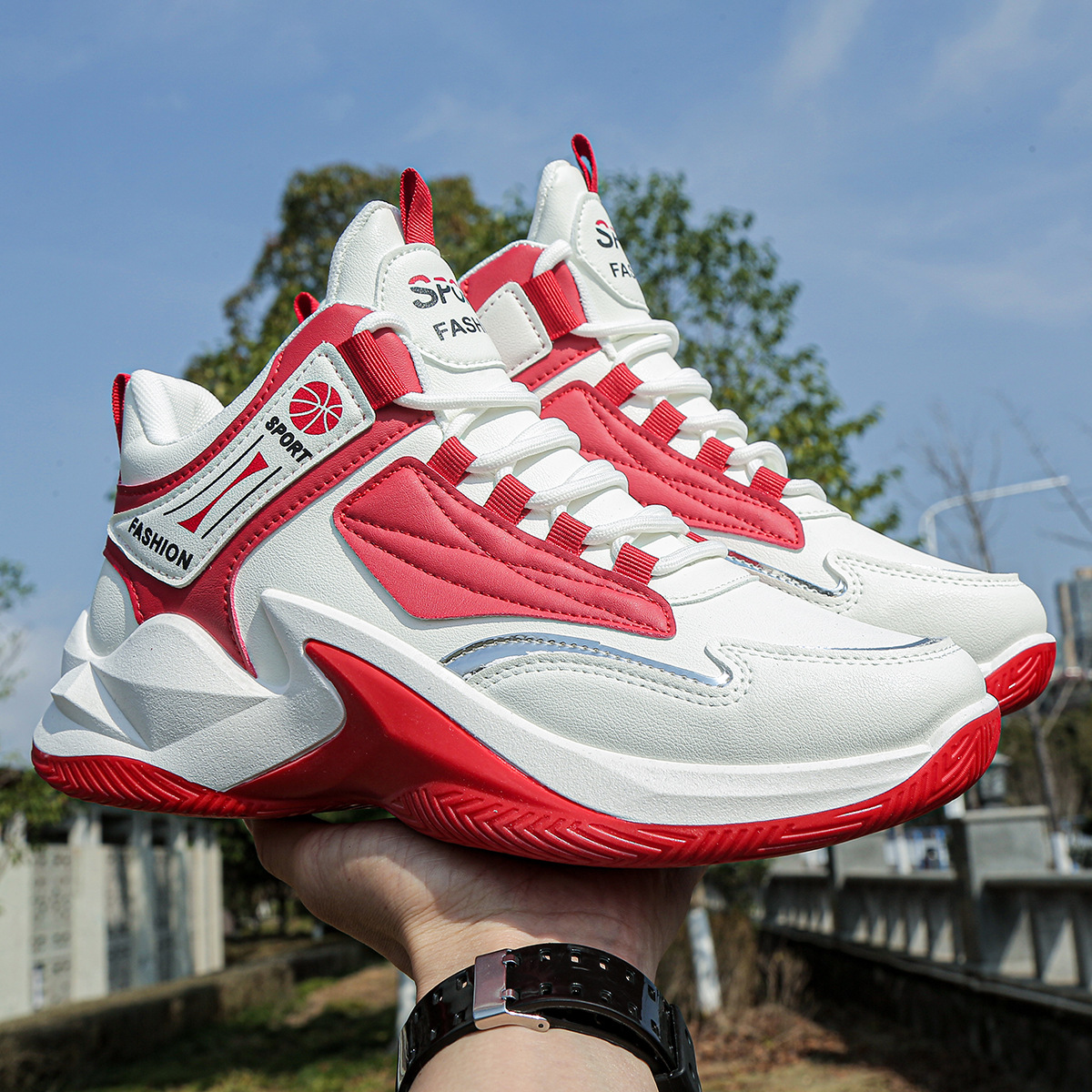 Waterproof High-top Soft Leather Basketball Shoes foto 3