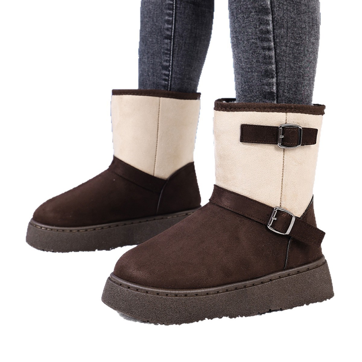 Round Toe Fashionable And Comfortable Furry Slip-on Snow Boots For Women foto 4