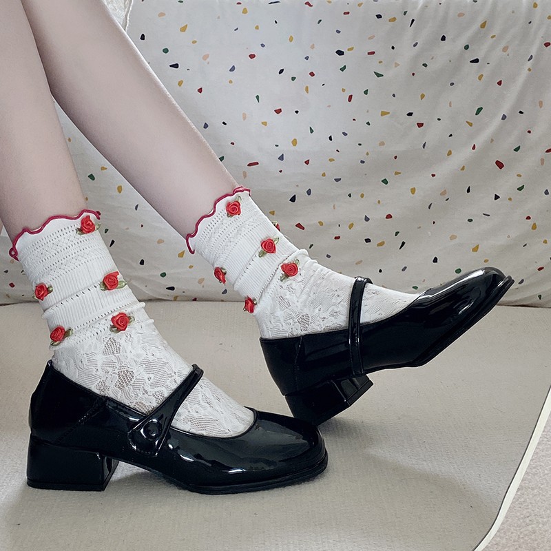 Womens Shallow Simple French-Style Retro Chunky-Heel Pumps foto 5