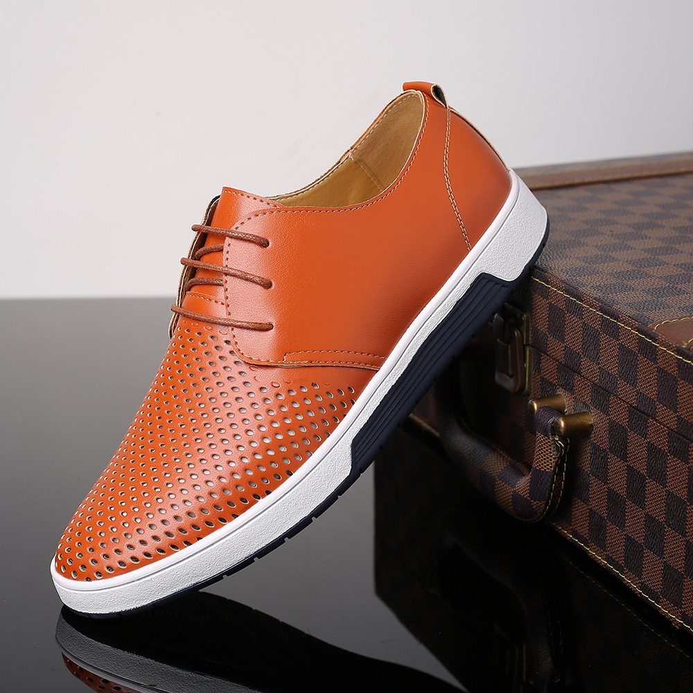 Men's Casual Plus Size Fashion Hollowed-out Hole Perforated Leather Shoes foto 2