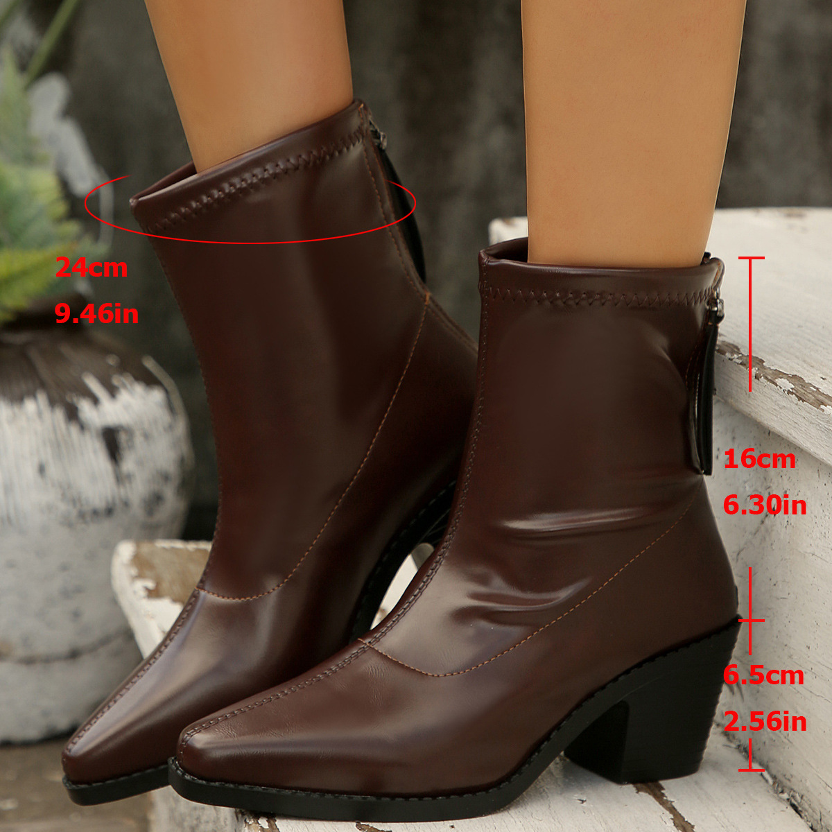 European And American Pointed Toe Chunky Heel Martin Boots foto 4