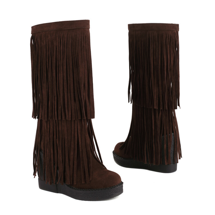 AutumnWinter Tassel Thick-Soled High-Heel Wedge Retro Fashion Womens Boots foto 5