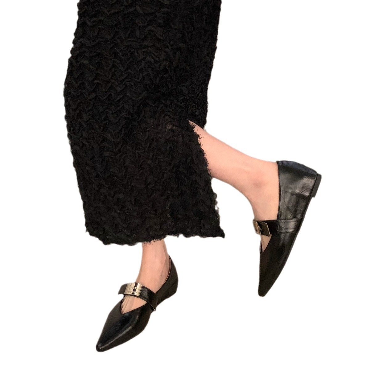 Summer One Word With Evening Wind Pointed Toe Silver Mary Jane Shoes foto 5