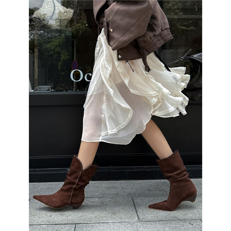 Pointed Toe Chunky Heel Brown Vintage Western Cowboy Boots foto 4