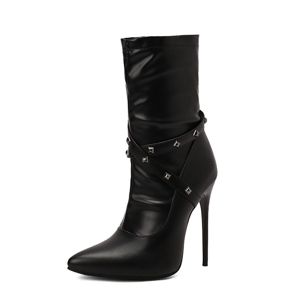 Womens European-style Mid-calf Boots With Slender High Heels foto 4