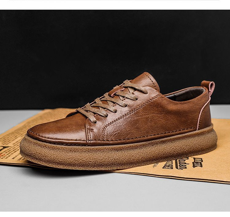 Casual Breathable Versatile And Trendy British Leather Board Shoes foto 3