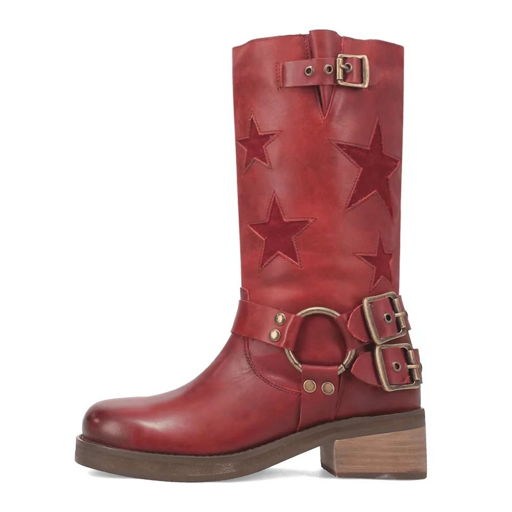 Stitched Belt Buckle Low-heeled Ankle Boots foto 2