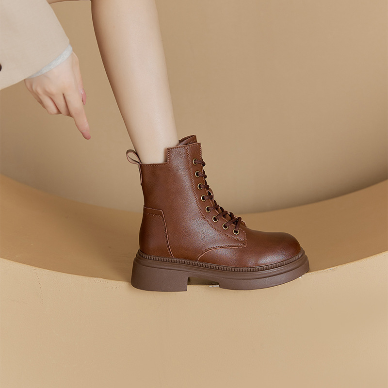 Retro Genuine Leather Martin Boots Women Korean Version Thick Sole foto 3