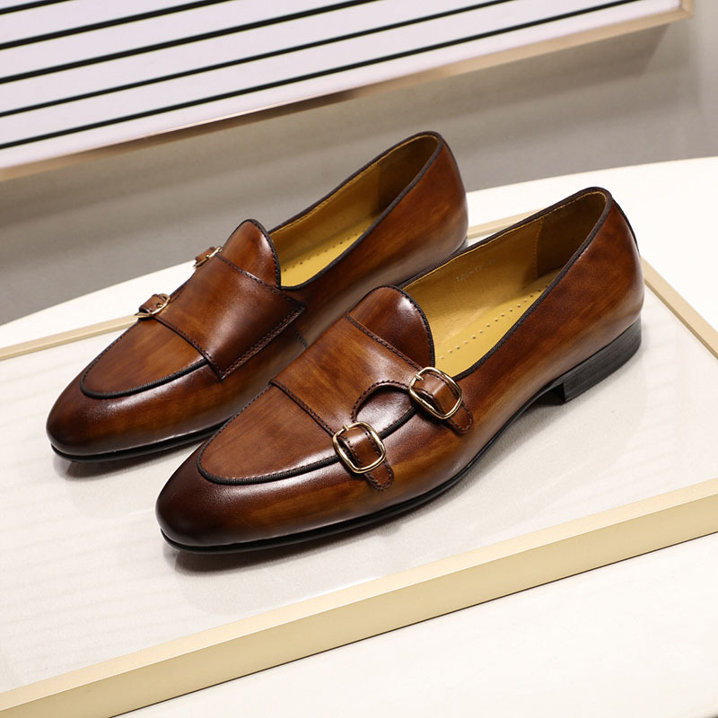 Double Buckle Men's Shoes Top Layer Cowhide Men's Leather Shoes foto 4