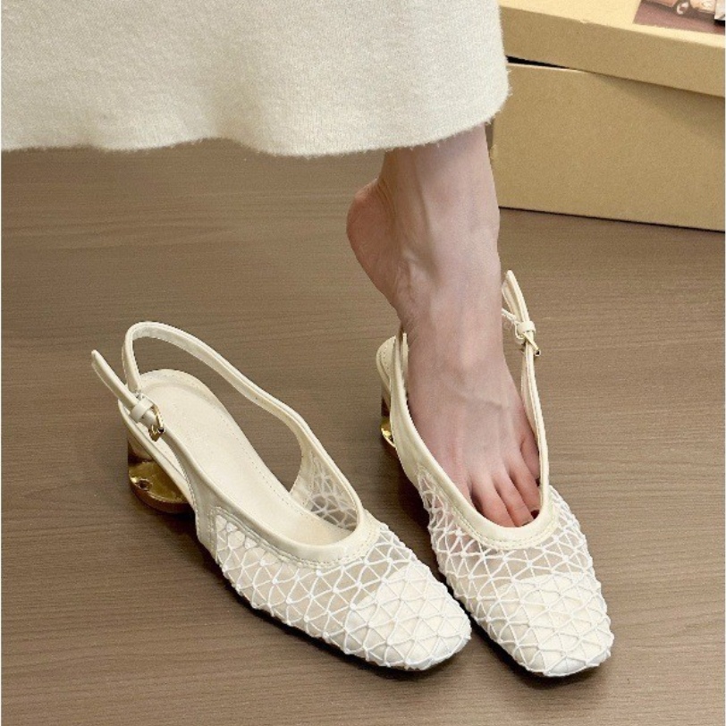 Square Toe Woven Toe Cap Slingback Sandals Women foto 3