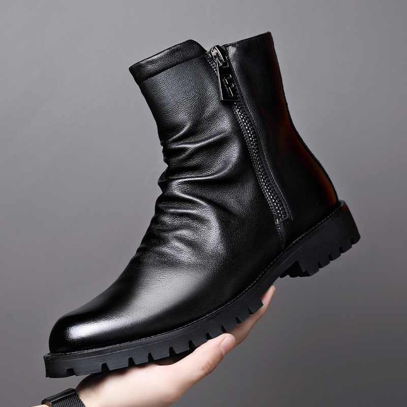 Autumn And Winter British Style Men's Leather Boots High-top Zipper Martin Boots foto 2