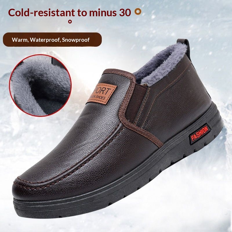 Thickened Waterproof Cotton Shoes For Elderly Fleece-lined Casual Leather Shoes foto 2