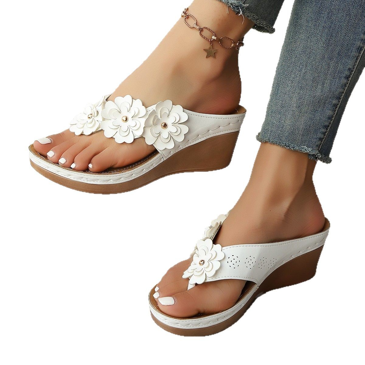 Flower Stitching Wedge Women's Sandals foto 5