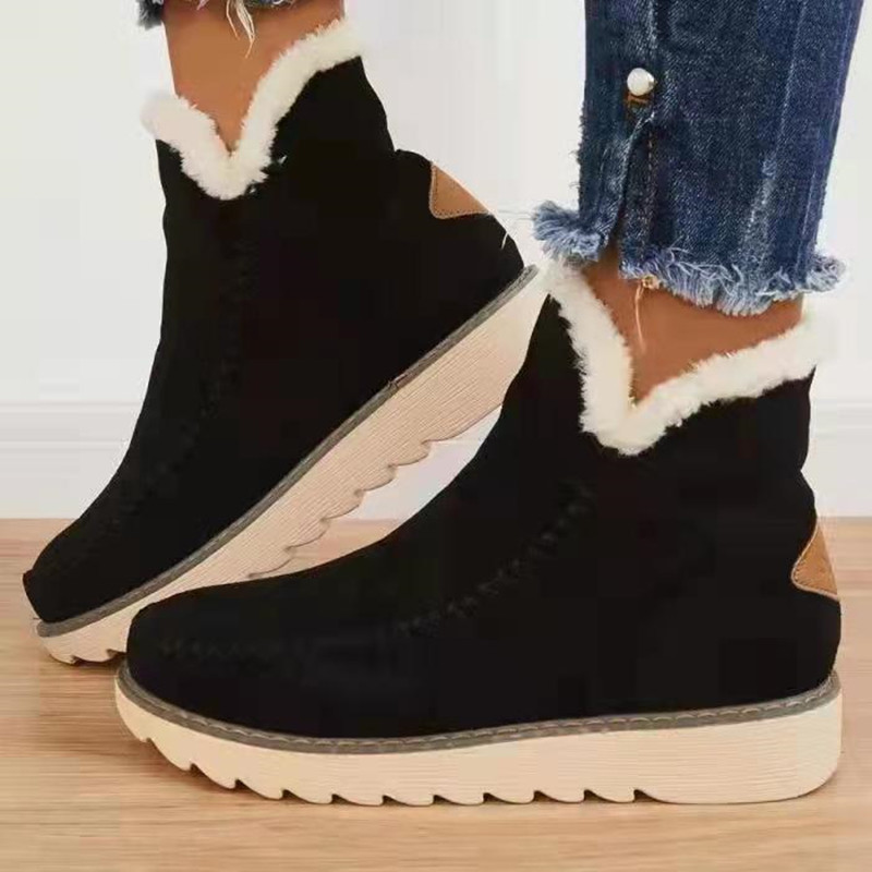 Thick Bottom Pure Color Warm Keeping Suede Snow Boots Women's Retro Cotton Boots foto 3