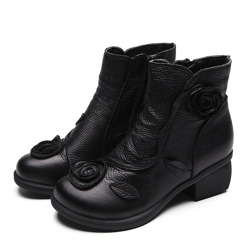 Chunky heel genuine leather ethnic style mid-heel Martin boots, handmade foto 4