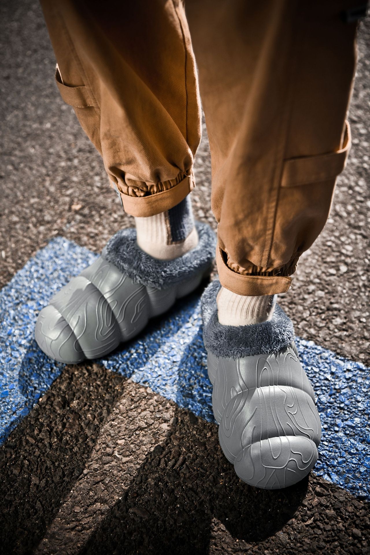 Home Indoor Platform Fleece-lined Contrast Color Cotton Slippers
