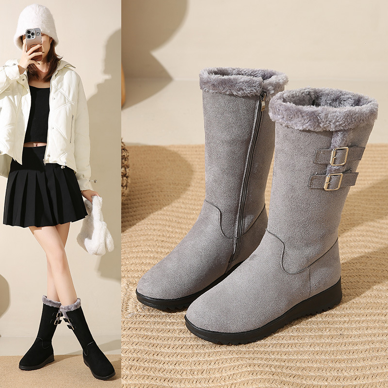 Mid-calf Fleece-lined Extra-thick Versatile Womens Boots For Warmth