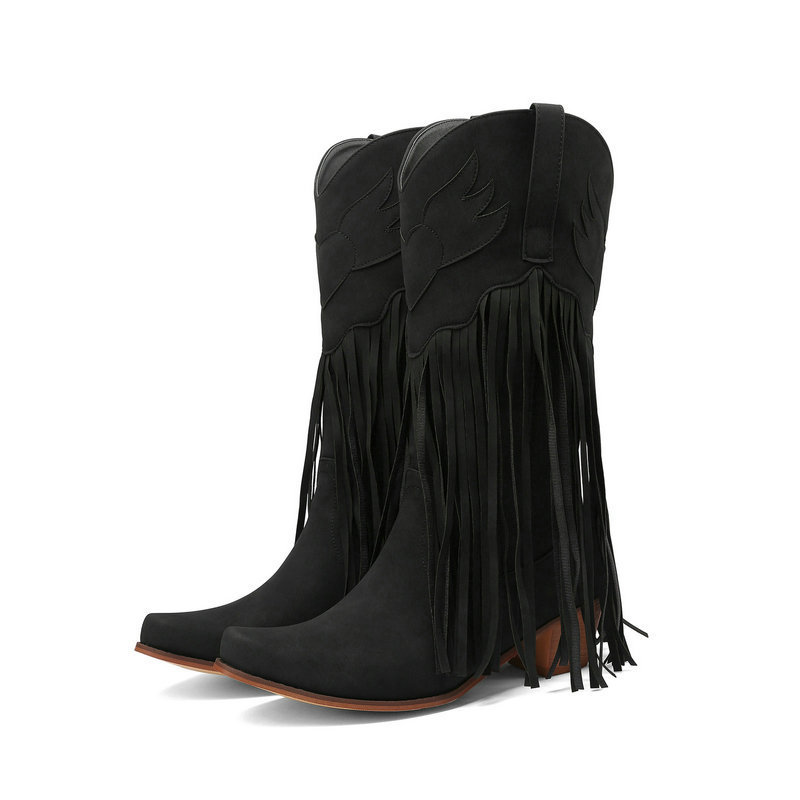 Womens Retro Mid-Calf Chunky Heel Round-Toe Boots foto 5