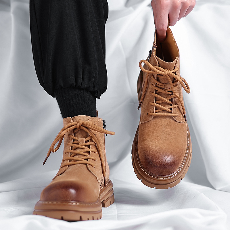 High-top Leather Shoes Leather Zipper Short Boots foto 5