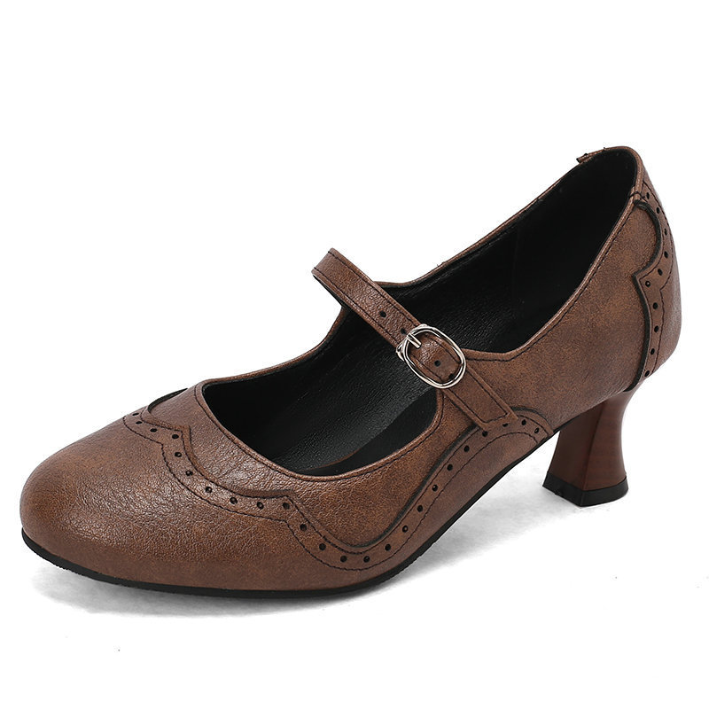 Rock Carved Hollow High Heel Women's Shoes Retro British Style Buckle foto 4