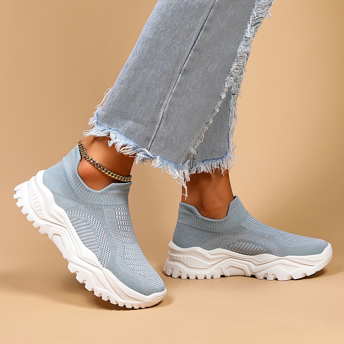 Sports Women's Breathable Flying Woven Socks Slip-on Lazy Shoes foto 4