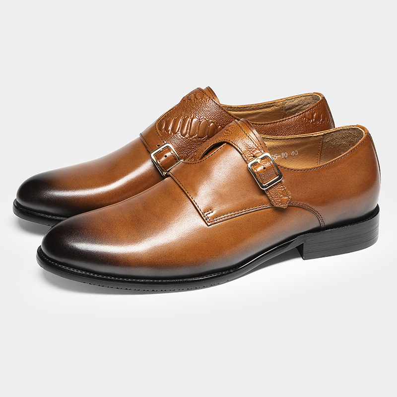 Men's First Layer Cowhide Summer Round Toe Double Buckle Retro Style Business Leather Shoes foto 4