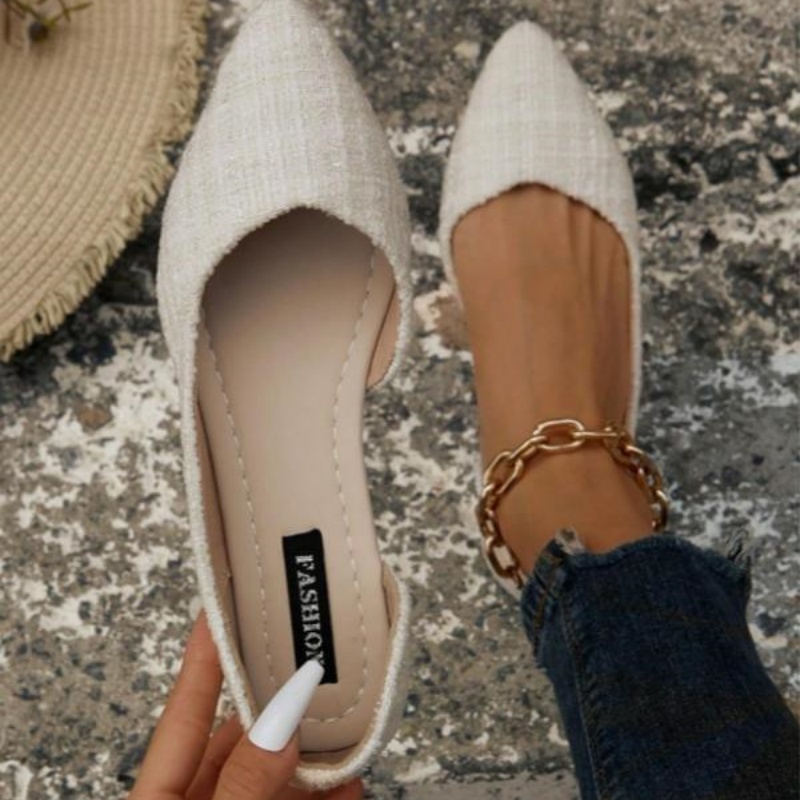 Women's Solid Color Pointed Toe Flat Shoes Fashionable Slip foto 3