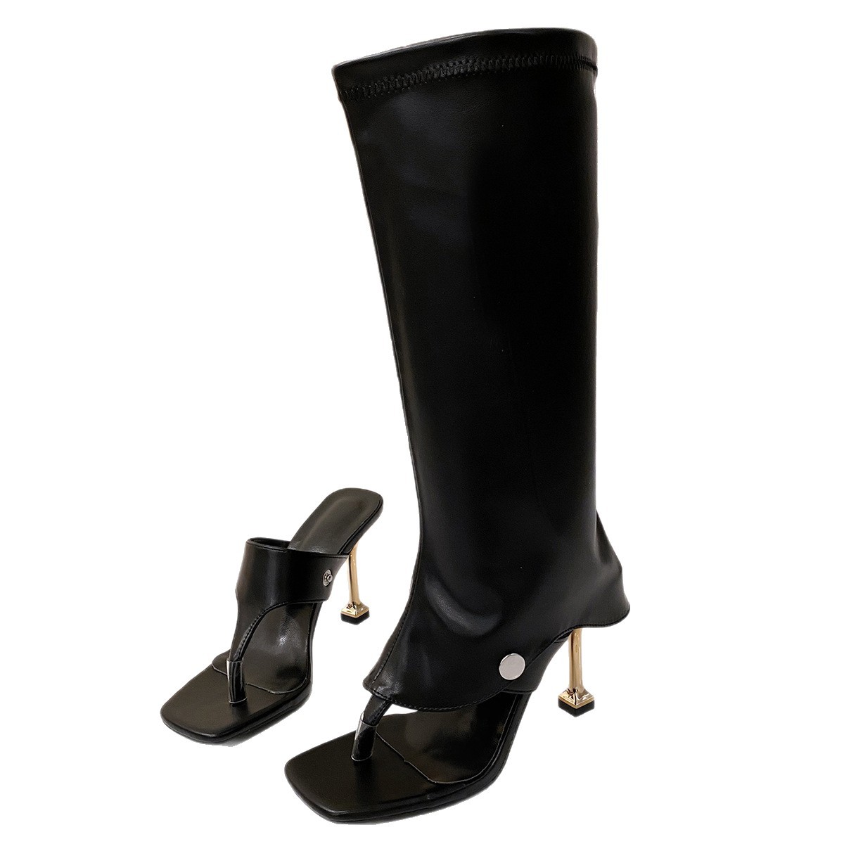 High-heel Thin-strap Toe-loop Square-toe Sandal Boots foto 4