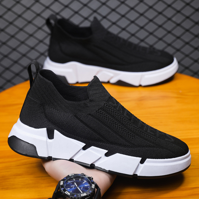 Spring Men's Casual Sports Shoes With Flyknit Mesh Upper And Sock Cuffs - Slip-on foto 2