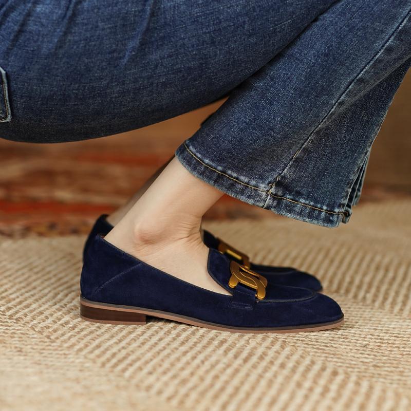 Retro Metal Buckle Slip On Loafer Shoes foto 2