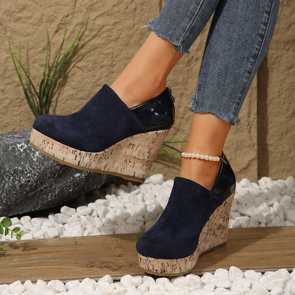 Women's Wedge Heels Spring New Arrival Suede And Leather Patchwork Design foto 5