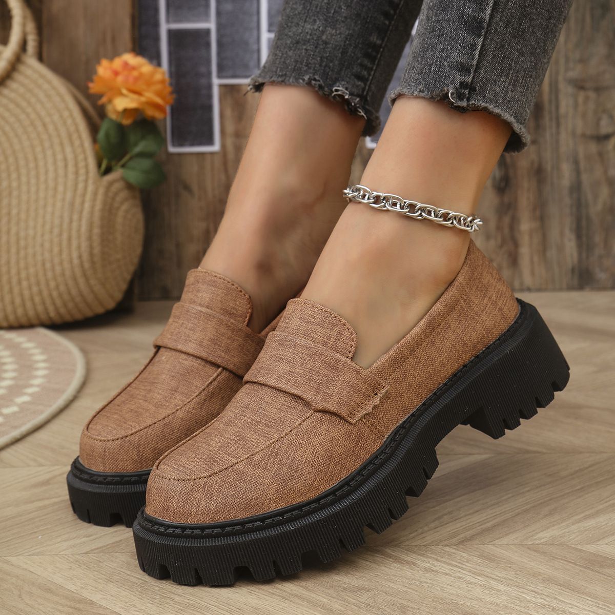 Retro Platform Loafers Casual Versatile Single-layer Shoes foto 4