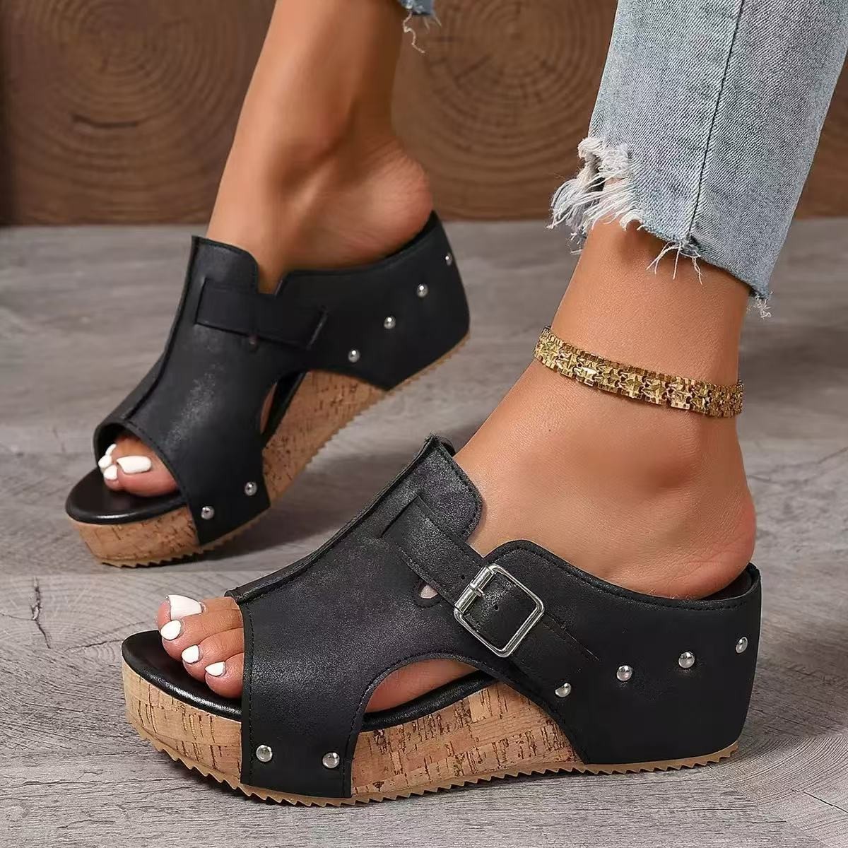 Plus Size Wedge Sandals Rivet Slippers foto 4