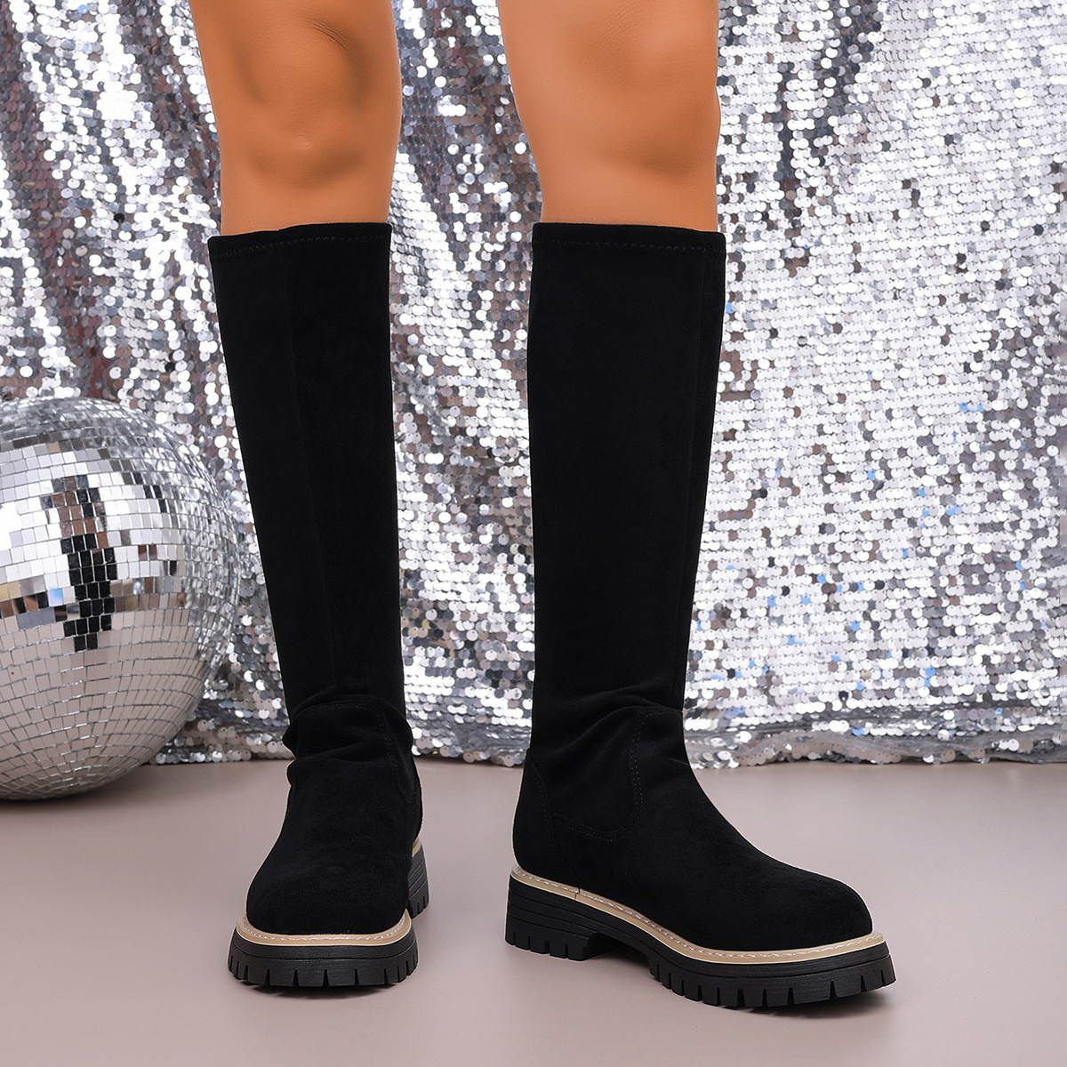 Large Size Round Toe Platform Below The Knee Boots foto 5