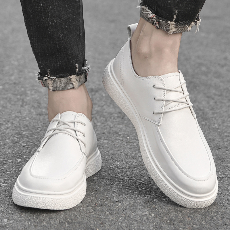 First Layer Cowhide Men's Casual Pumps Sole Leather Round Head Low-cut White Shoes foto 5
