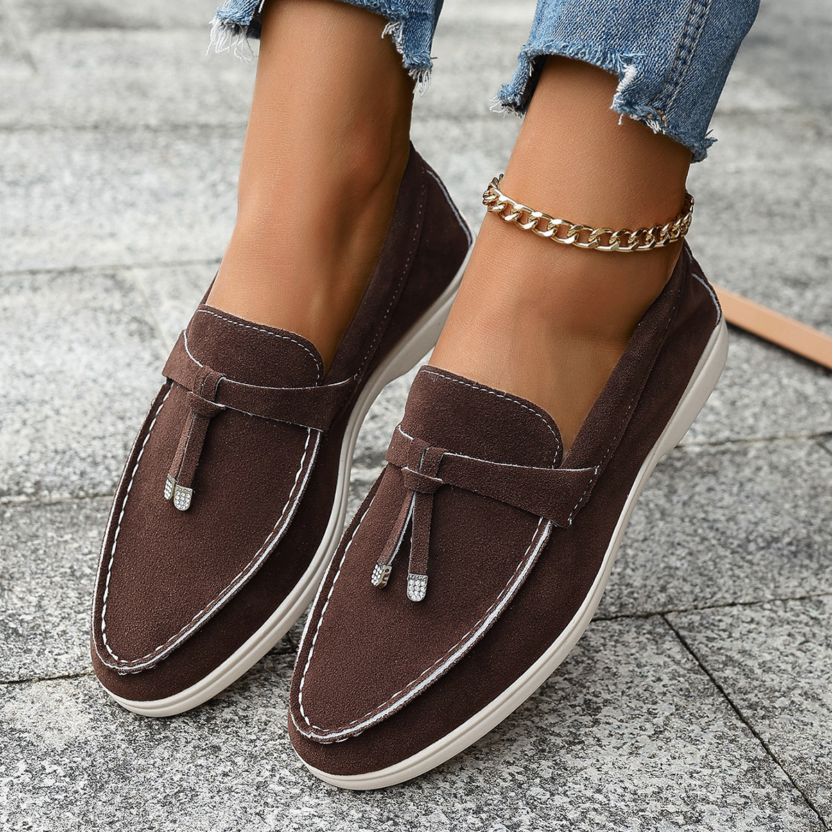 Casual One Pedal Loafer Tassel Shallow Mouth Loafers For Women foto 4