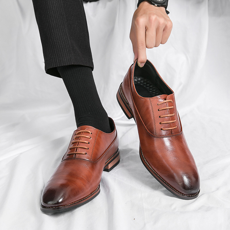 Men's Formal Leather Lace-up Rubber Sole Business Men's Shoes Gentleman foto 3