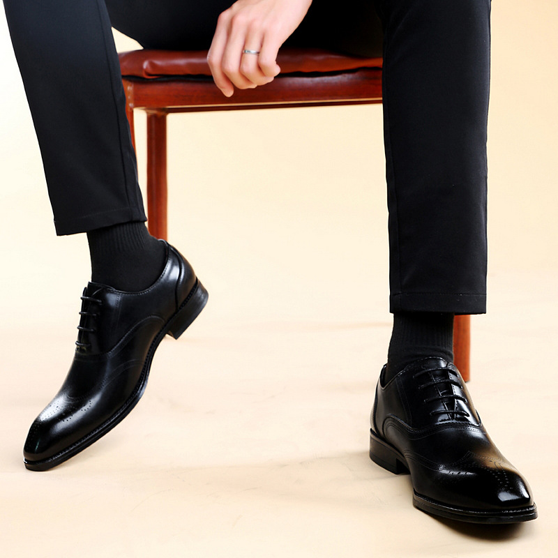 Formal Leather Shoes British Men Brogue Pointed-toe Lace foto 5
