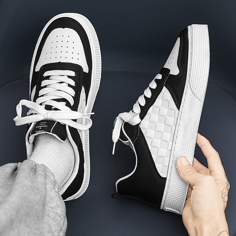 Casual Lace-up Sneakers Men Fashion Breathable Plaid Flats Shoes foto 3